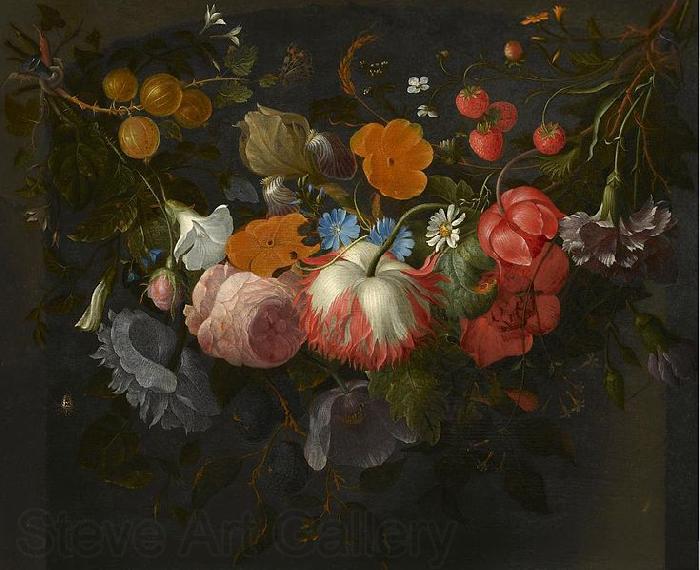 Pieter Gallis A Swag of Flowers Hanging in a Niche